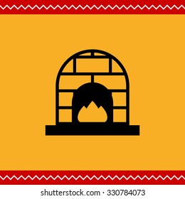 Vector icon of brick fireplace with flames