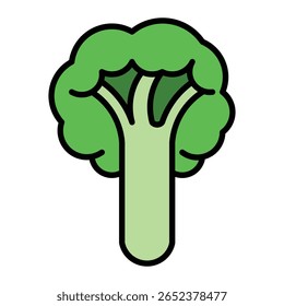 ícone de vetor de um vegetal brócolis. Ideal para conceitos relacionados a alimentos saudáveis, dieta vegetariana, nutrição, agricultura, produtos orgânicos ou ilustração de supermercado.