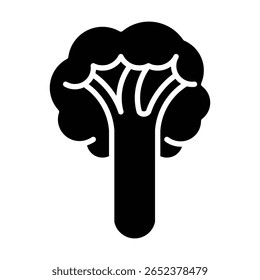 ícone de vetor de um vegetal brócolis. Ideal para conceitos relacionados a alimentos saudáveis, dieta vegetariana, nutrição, agricultura, produtos orgânicos ou ilustração de supermercado.