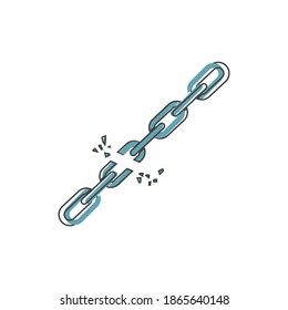 Vector icon broken chain on cartoon style on white isolated background.