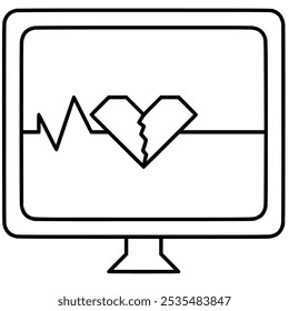 Vector icon of a broken heart monitor. Symbol of broken heart