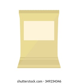 Vector icon brown blank food snack sachet bag. Packaging for coffee, salt, sugar, pepper, spices, sachet, sweets, chips, cookies or candy. Plastic Pack Template Ready For Your Design.