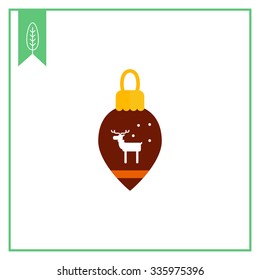 Vector icon of brown Christmas tree ornament with reindeer silhouette