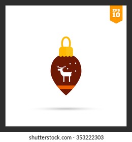 Vector icon of brown Christmas tree ornament with reindeer silhouette