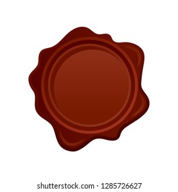 Vector icon of brown round-shaped wax seal. Circle stamp with place for text. Vintage mailing symbol