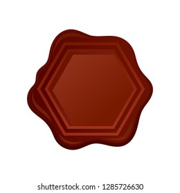 Vector icon of brown wax seal of hexagonal shape. Retro stamp with place for your text