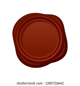 Vector icon of brown wax seal in shape of circle. Round postal stamp with place for text. Mailing symbol