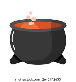 Vector Icon of Bubbling Witch Cauldron for Halloween