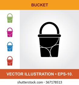 Vector Icon Of Bucket With Title & Small Multicolored Icons. Eps-10.