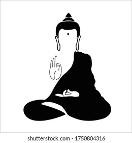 Vector icon of Buddha. Black and white Buddha. Buddha line drawing. Sketch of a sitting or meditating buddah statue. Vector illustration of budha isolated on white.