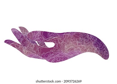 Vector icon of Buddha hand. Sketch of a hand of  meditating buddha statue