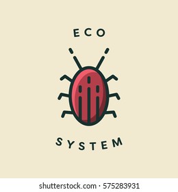 Vector icon of a bug with text eco system on white background