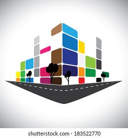 vector icon - building of home apartment or super market or office space. This graphic can also represent urban commercial structures, hotels, super centers, banks, skylines, skyscrapers, etc