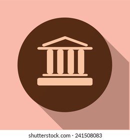 Vector icon of "building" on a brown circle with a long shadow 