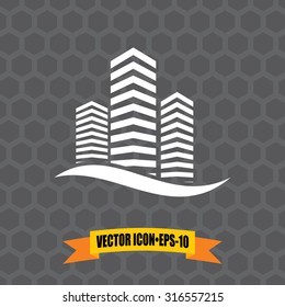 Vector Icon of Building on Dark Gray Background. Eps.10.