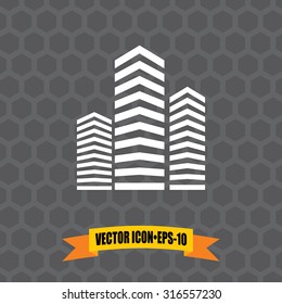 Vector Icon of Building on Dark Gray Background. Eps.10.
