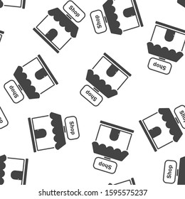 Vector icon building shop. Store icon seamless pattern on a white background.
