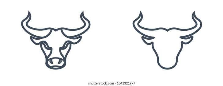 Vector Icon Of Bull Head Front And Back