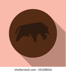 Vector icon of "bull" on a brown circle with a long shadow 