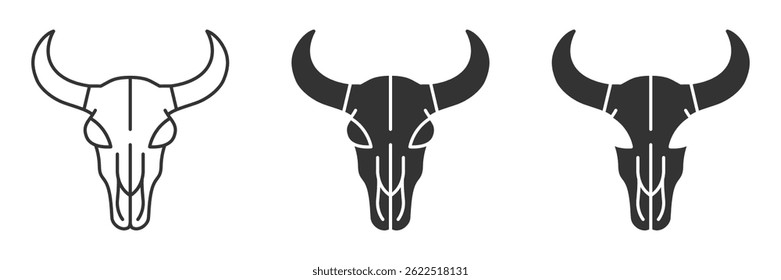 Vector icon of bull skull in western solid and outline style.