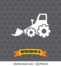 Vector Icon of Bulldozer on Dark Gray Background. Eps.10.