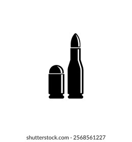 Vector icon of bullet and casing silhouette in black.