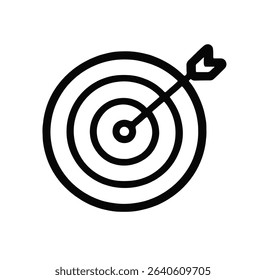 Vector icon of a bullseye target with an arrow hitting the center. Perfect for representing goals, strategy, focus, marketing, or success in business.