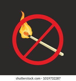 vector  icon of burning match with the meaning: the ban of fire