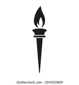 Vector icon of burning torch with flame in the form of black silhouette on white background.