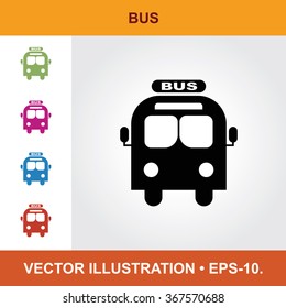 Vector Icon Of Bus With Title & Small Multicolored Icons. Eps-10.