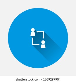 Vector icon business man with arrow icon on blue background. Flat image with long shadow.