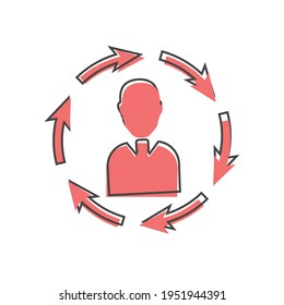 Vector icon business man with arrow  on cartoon style on white isolated background.