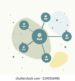 Vector icon business network consisting of multiple users. Icon communication friends partners on multicolored background. Layers grouped for easy editing illustration. For your design.