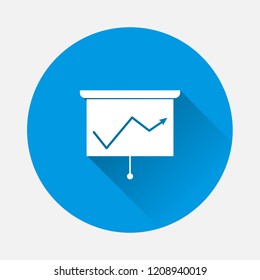 Vector Icon business presentation icon on blue background. Flat image business training symbol  with long shadow. Layers grouped for easy editing illustration. For your design.