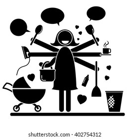 Vector Icon Of Busy Multitasking Woman And Mother Concept