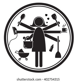 Vector Icon Of Busy Multitasking Woman And Mother Concept