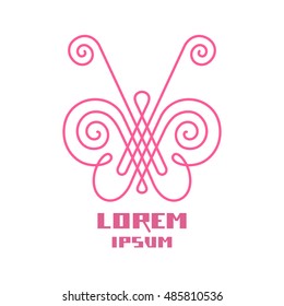 Vector icon butterfly. Logo monogram design template. Original calligraphic pink illustration for print, web
