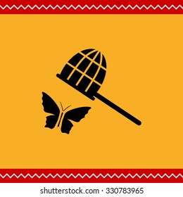 Vector icon of butterfly and butterfly net