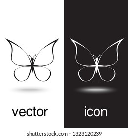 Vector icon butterfly on black and white background