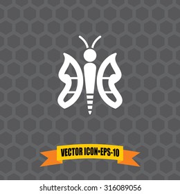 Vector Icon of Butterfly on Dark Gray Background. Eps.10.