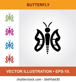 Vector Icon Of Butterfly With Title & Small Multicolored Icons. Eps-10.
