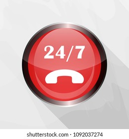 Vector icon button 24/7. Support 24 hours a day, 7 days a week. Round the clock on marble background. Layers grouped for easy editing illustration. For your design.