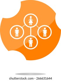vector icon button with network of woman inside, isolated on white