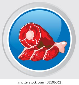 Vector icon. Button with a red raw meat