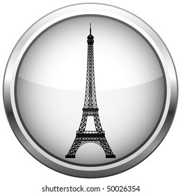 Vector icon (button). Silhouette Eiffel Tower.