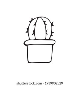 Vector icon of a cactus in a pot. Illustration in the style of a doodle. Indoor plants, succulents. Interior landscaping. Isolated on white background.