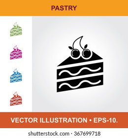 Vector Icon Of With Cake Pastry Title & Small Multicolored Icons. Eps-10.