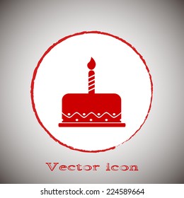 Vector icon cake Red button on a gray background.