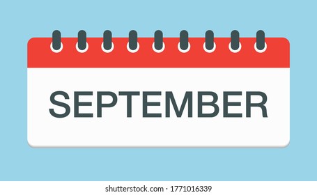Vector icon calendar autumn month - September. Sign of the year. Vector icon illustration flat style. Date day of month Sunday, Monday, Tuesday, Wednesday, Thursday, Friday, Saturday. Holidays date.