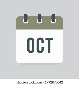 Vector icon calendar autumn month - October. Sign of the season. Vector icon illustration flat style. Date day of month Sunday, Monday, Tuesday, Wednesday, Thursday, Friday, Saturday. Holidays date.